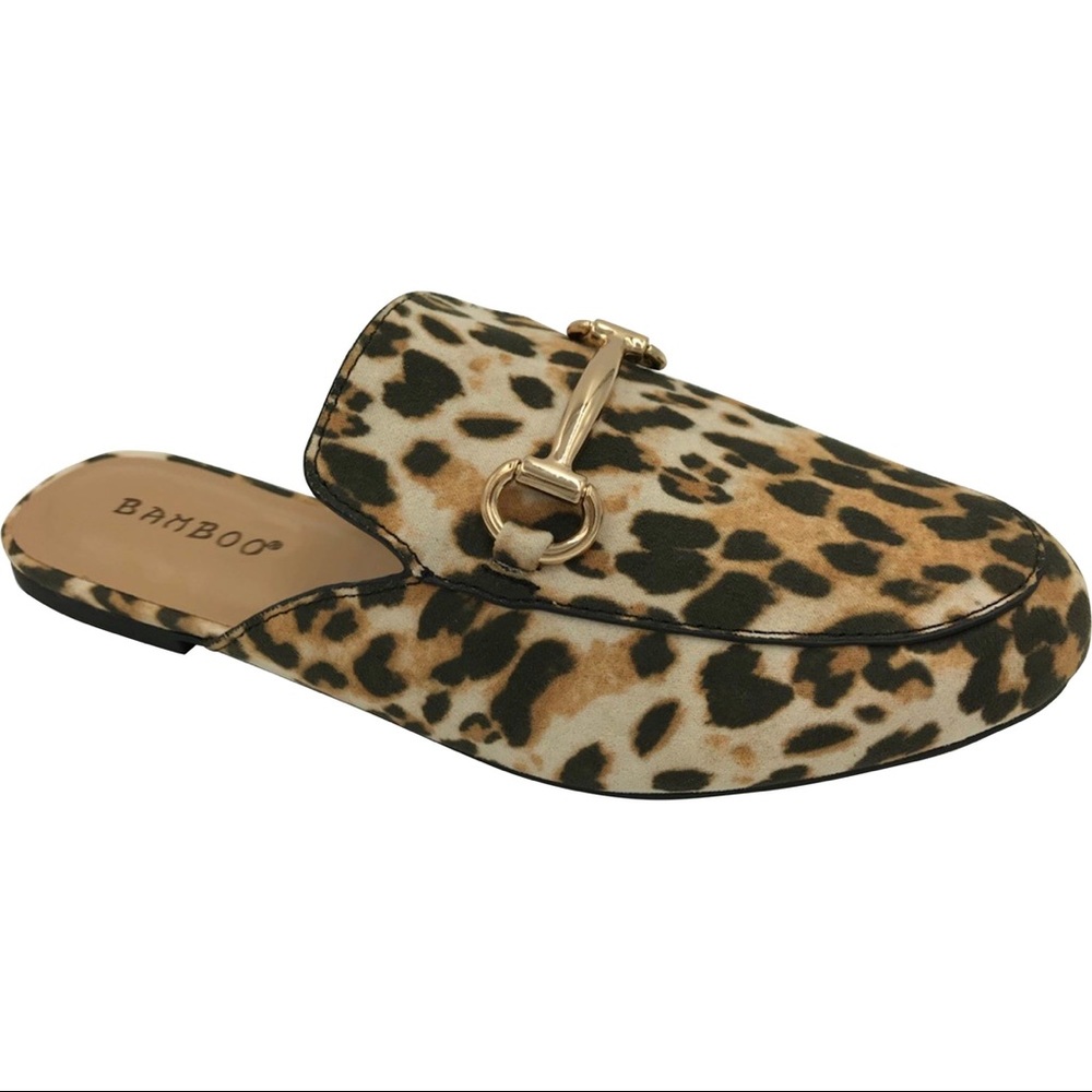 Bamboo Leopard Print Flat Slide On Mule